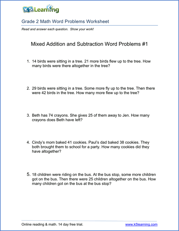 Word Problems 2nd Grade Worksheets Free