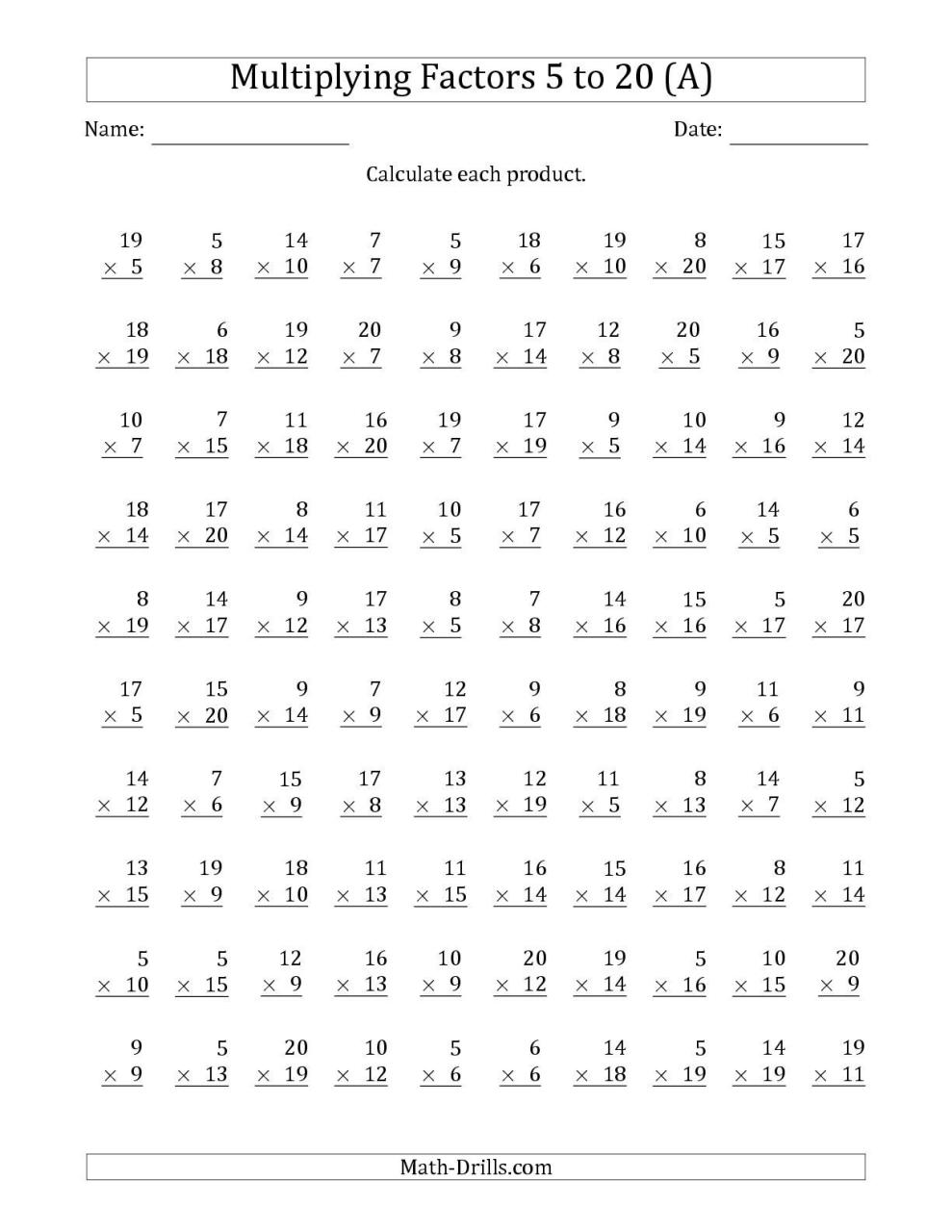 Free Printable Math Worksheets For 2Nd Grade Multiplication