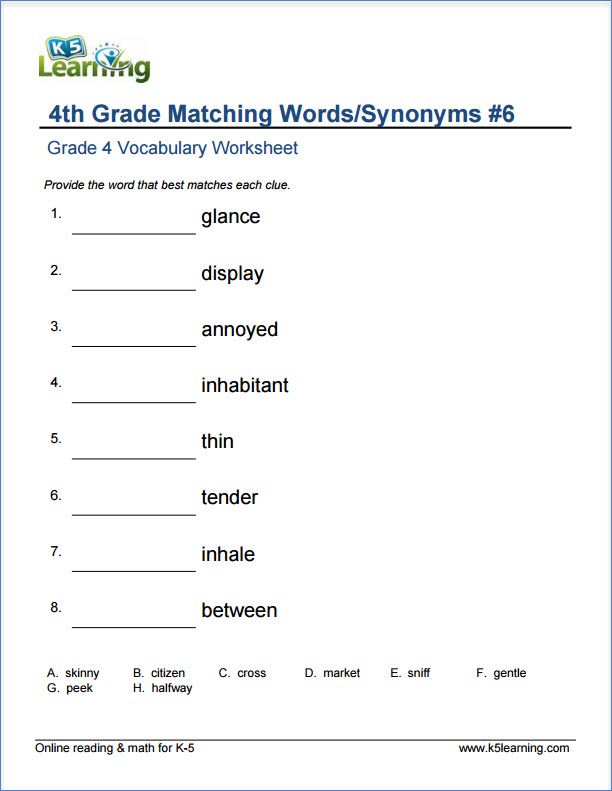 Grade 4 4th Grade Vocabulary Worksheets