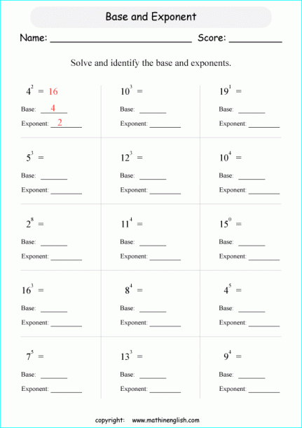 7th Grade 6th Grade Exponents Worksheets