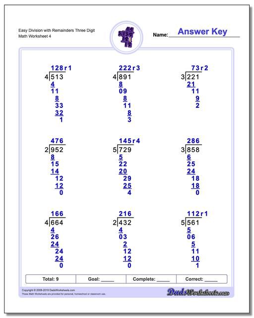 Easy Long Division Worksheets With Answers