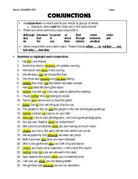 Conjunction Worksheets For Grade 5 With Answers