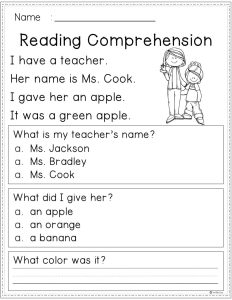 1st Grade Kindergarten Reading Comprehension Worksheets Pdf Free
