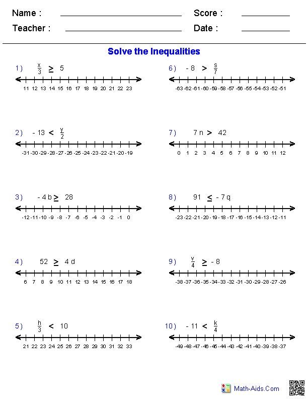Linear Inequalities Worksheet With Answers