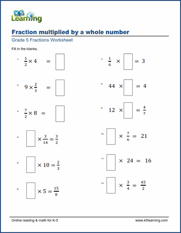 Dividing Fractions By Whole Numbers Worksheet 5th Grade