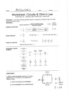 Worksheet Circuits & Ohm's Law (ANSWER KEY)
