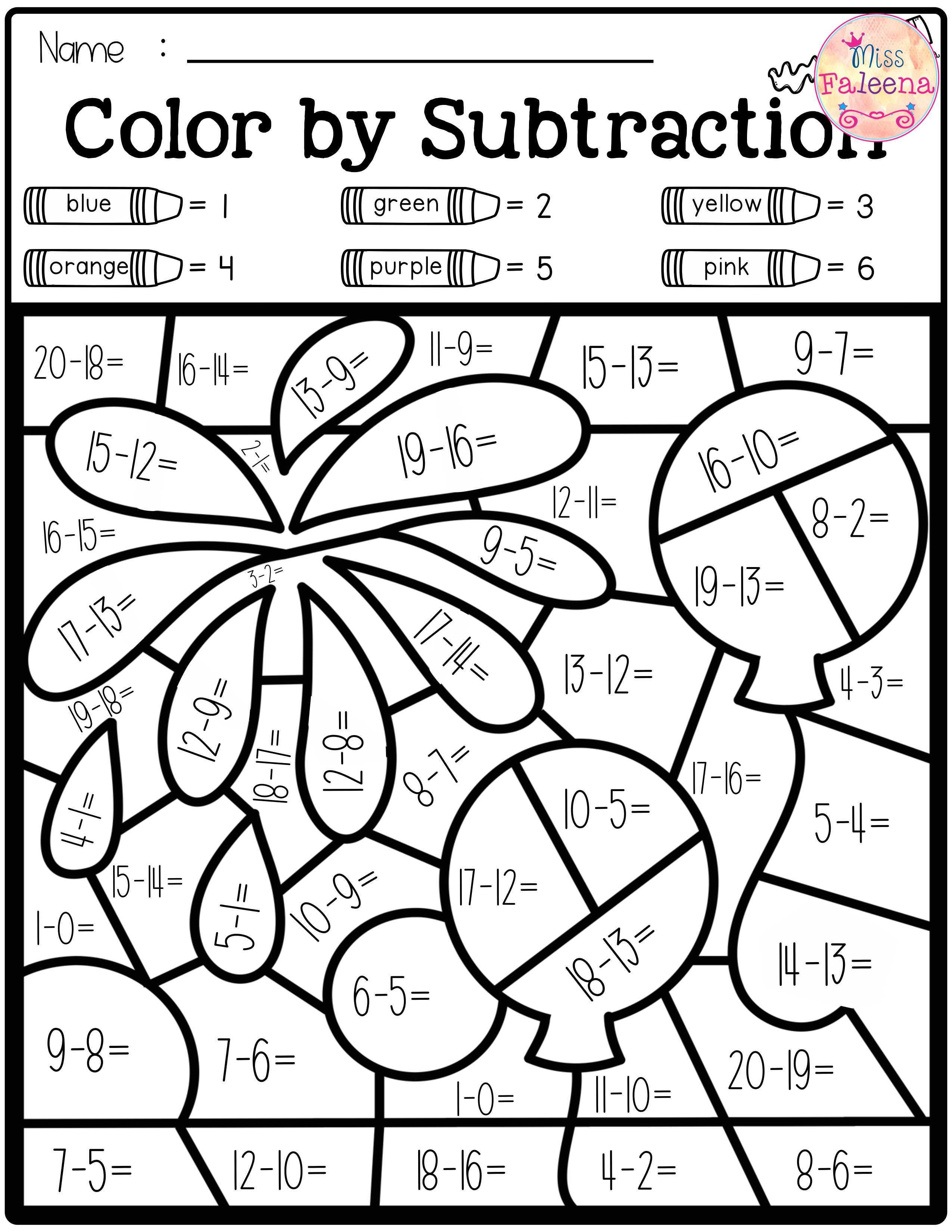 Free Color by Code Math (Color by Number, Addition, Subtraction