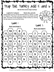NO PREP game from Thanksgiving Math Games First Grade by Games 4