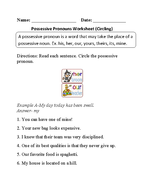 Grade 1 Possessive Pronouns Worksheet With Answers