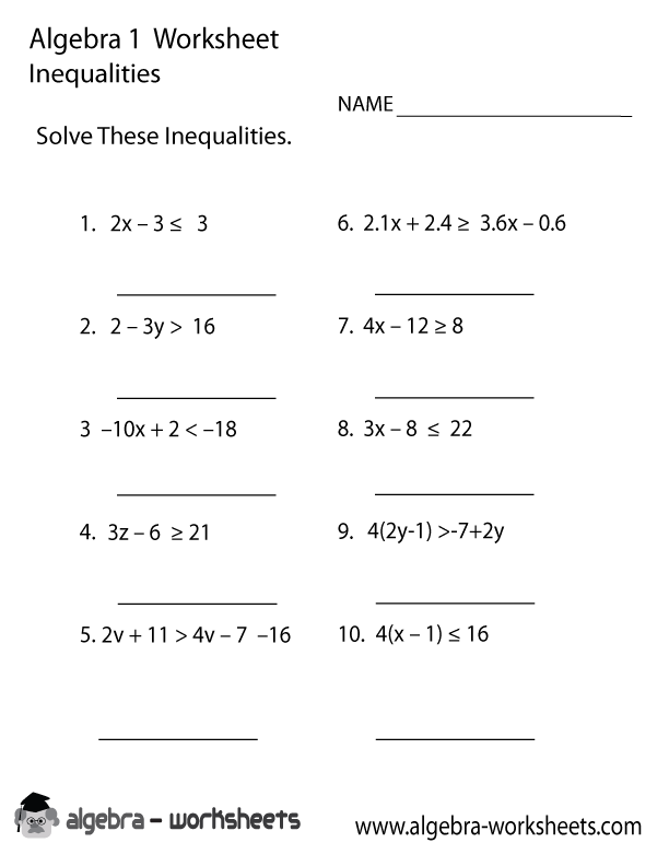 Inequalities Algebra 1 Worksheet Printable Solving equations, Algebra