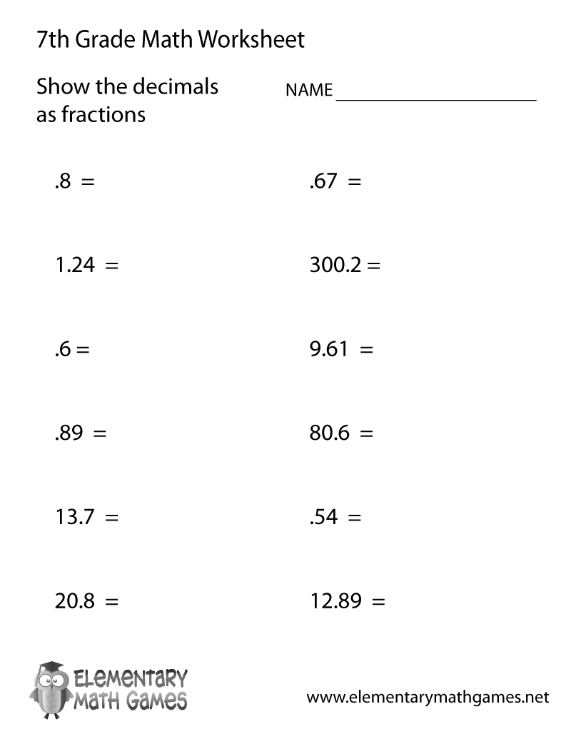 Decimal Multiplication Worksheet Grade 7