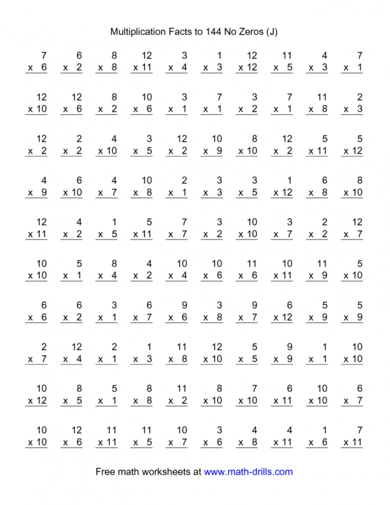 Times Tables Worksheets 1-12 Pdf