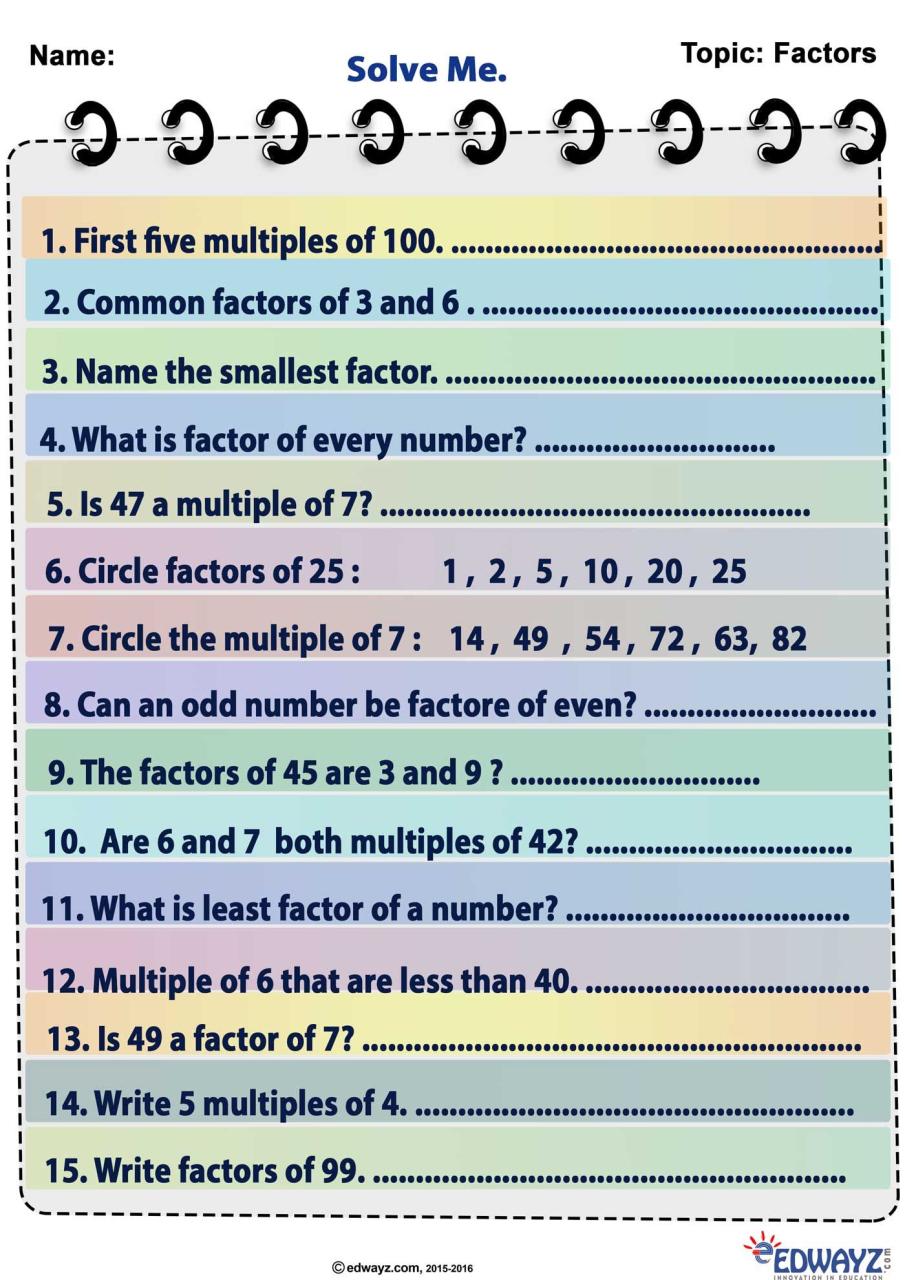 Factors and multiples as practice worksheets Math practices, Math