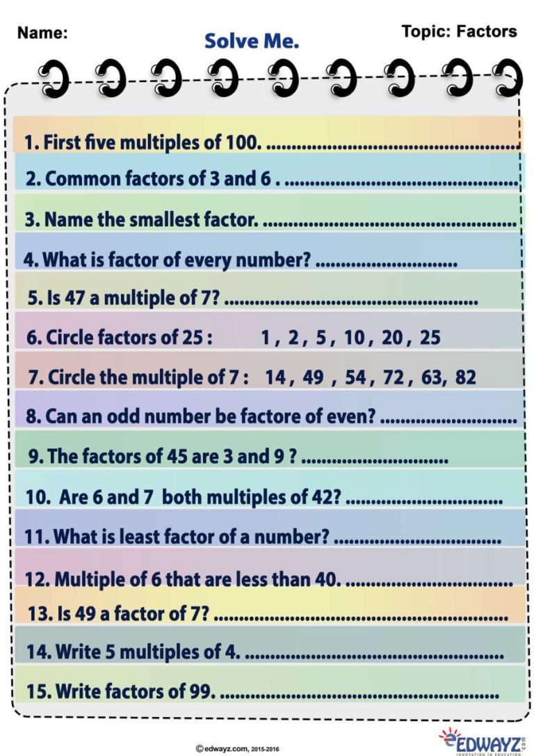 5th Grade Factors And Multiples Class 5 Worksheet