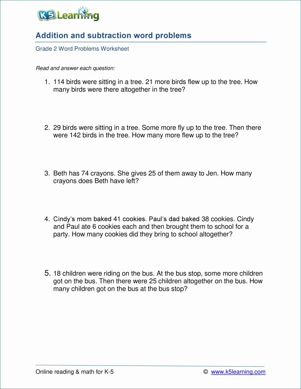 5th Grade Addition And Subtraction Word Problems 4th Grade