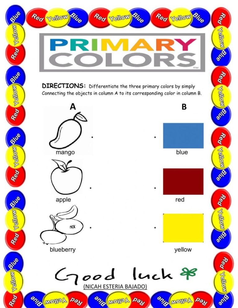 Primary Colors Worksheet For Grade 1