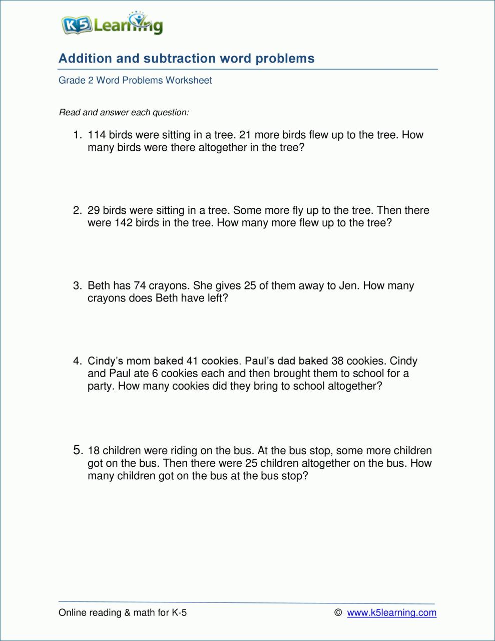 Grade 4 Addition And Subtraction Word Problems Worksheets