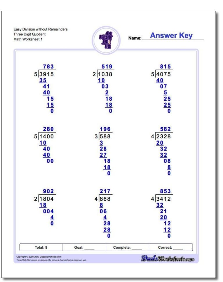 5th Grade Long Division Questions And Answers