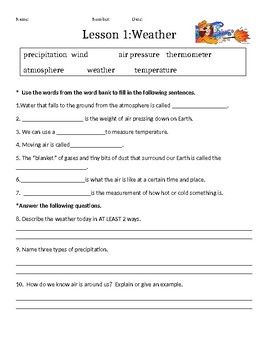 Science Worksheets For Grade 3 Weather