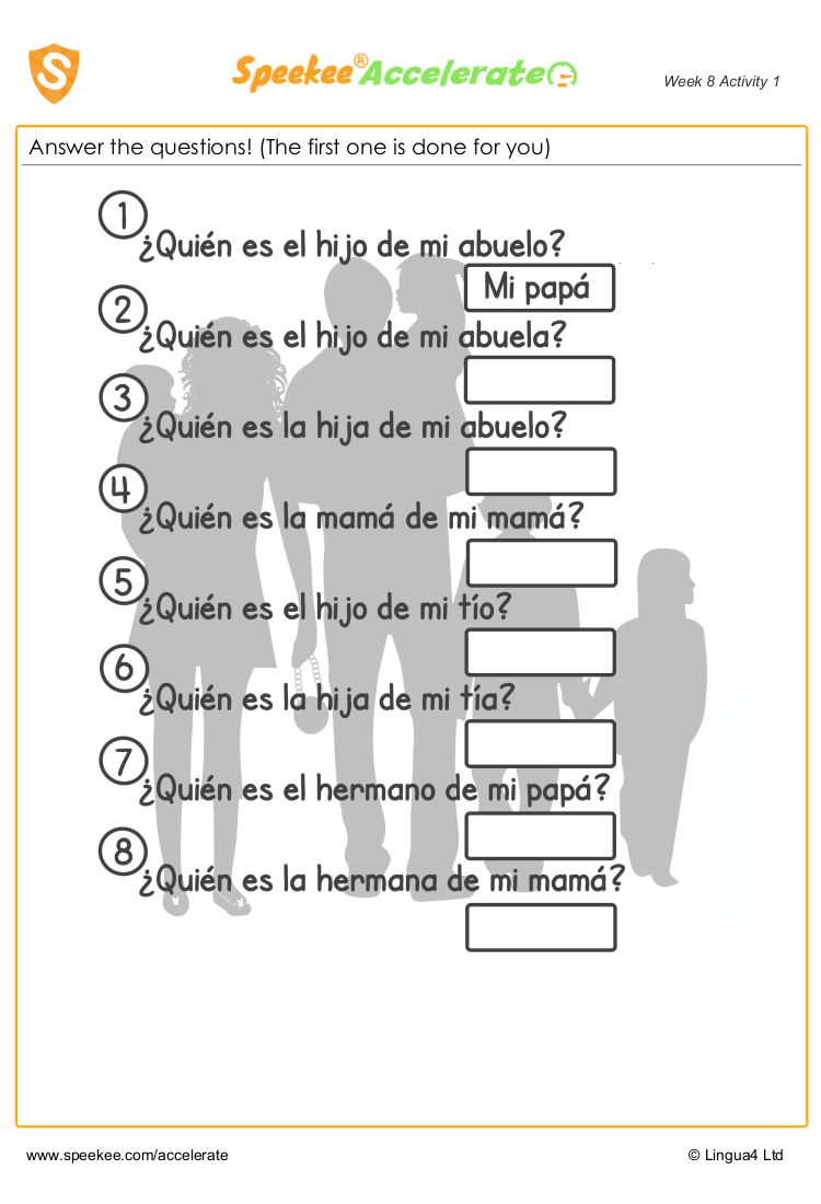 Printable Spanish Family Worksheet