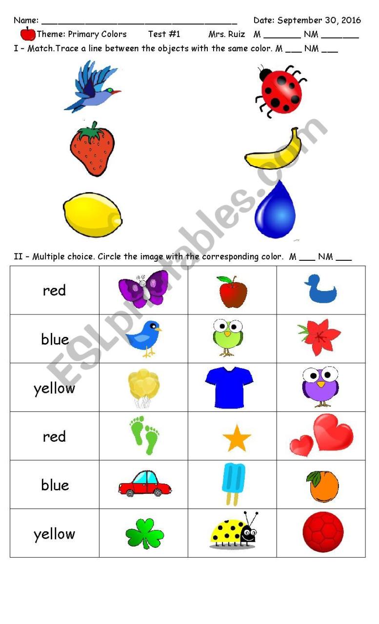 Primary And Secondary Colors Worksheet For Grade 1