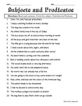 4th Grade Identify Subject And Predicate Worksheet