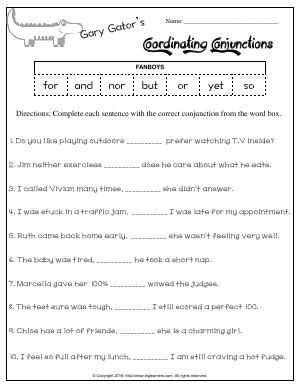 Conjunction Worksheets With Answers Pdf