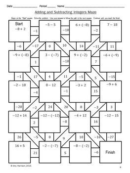 Adding And Subtracting Integers Puzzle Worksheet Pdf