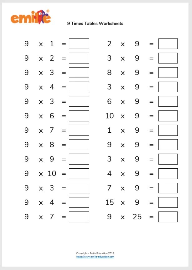 Multiplication Of 6 7 8 And 9 Worksheets