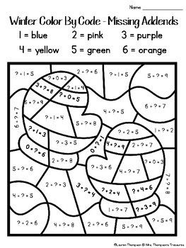 First Grade Color By Number Addition Worksheets