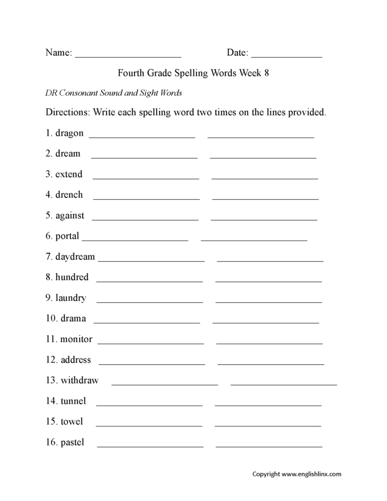 Free 3rd Grade Spelling Worksheets