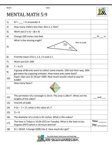 Printable 5th Grade Math Worksheets Grade 5