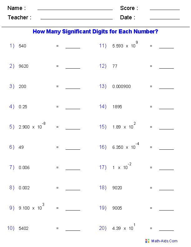 Significant Figures Worksheet Chemistry Answers