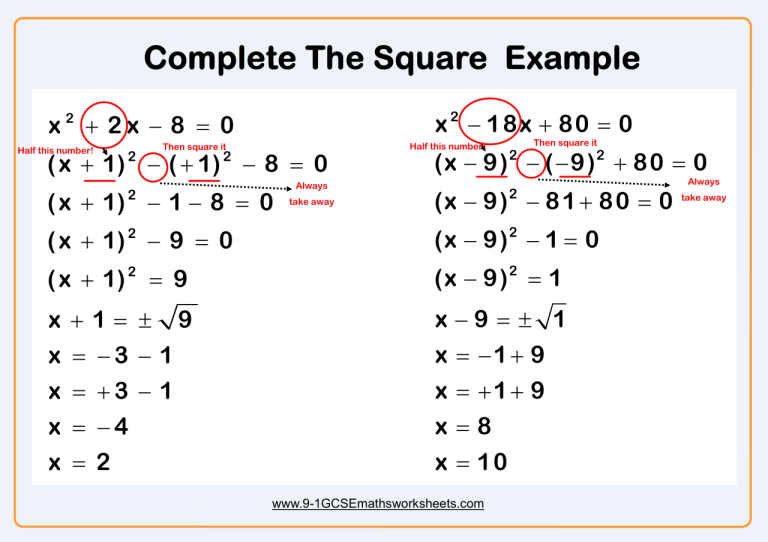 Completing The Square Worksheet Pdf With Answers
