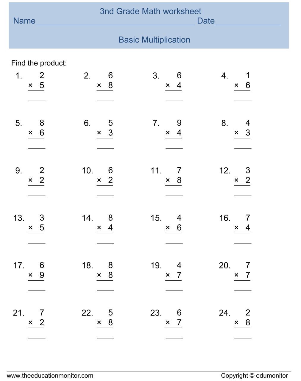 Simple Multiplication Worksheets For Grade 3