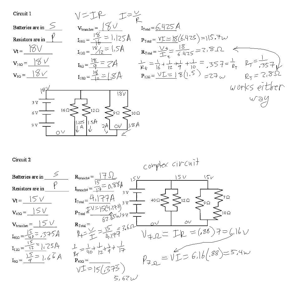 Parallel Circuit Worksheet Answer Key