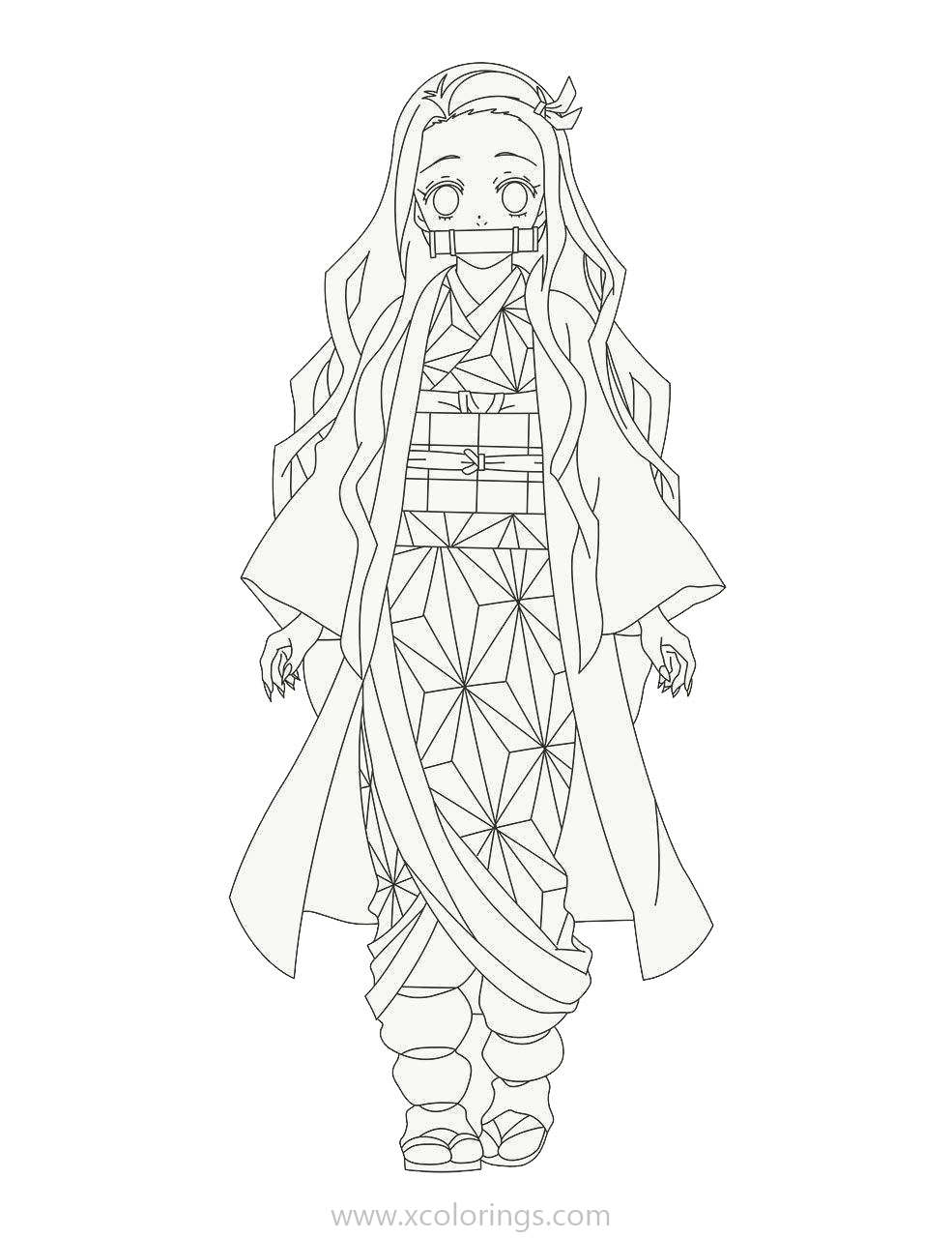 Demon Slayer Coloring Pages Nezuko with Japanese Traditional Clothes