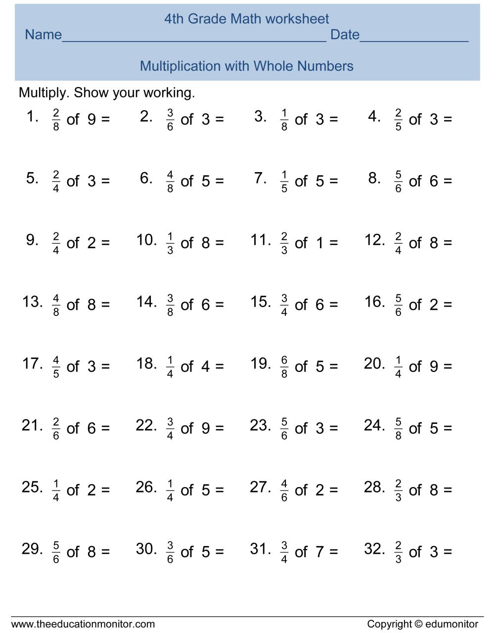 Multiplication Of Fractions Worksheets Grade 4
