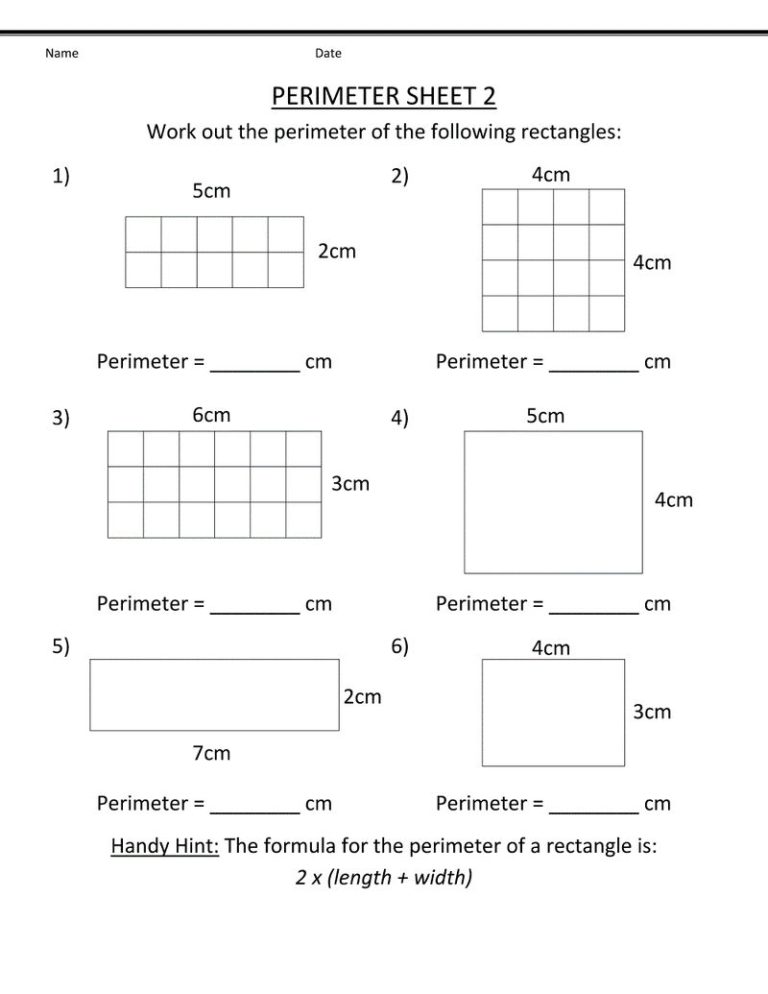 Grade 4 Math Worksheets Area And Perimeter