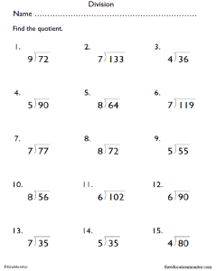 Grade 4 Division Math Worksheets EduMonitor