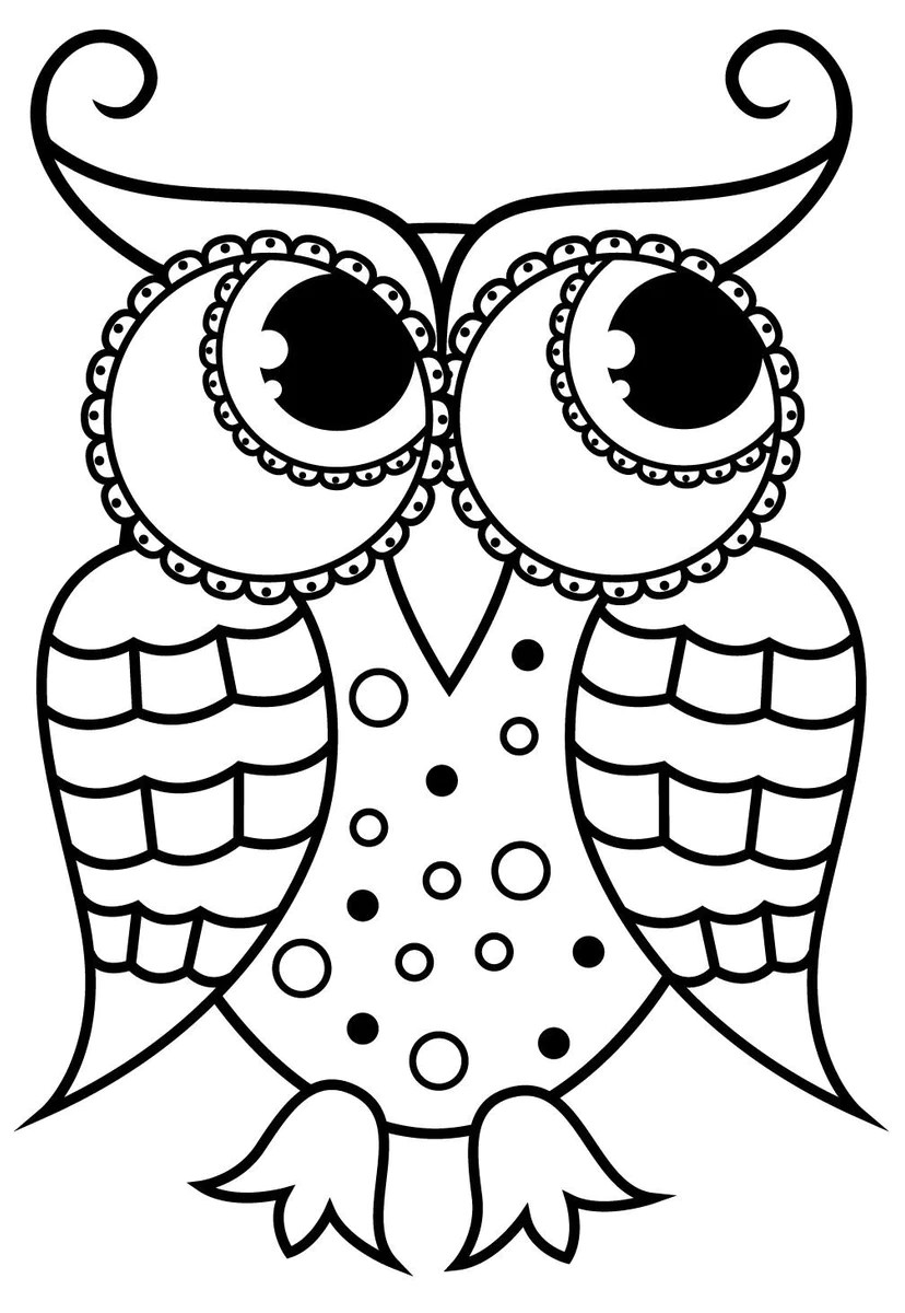 Large Print OWLS PDF Coloring Book For Beginners, Seniors or Visually