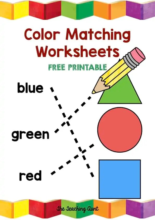 Free Matching Colors Worksheets The Teaching Aunt