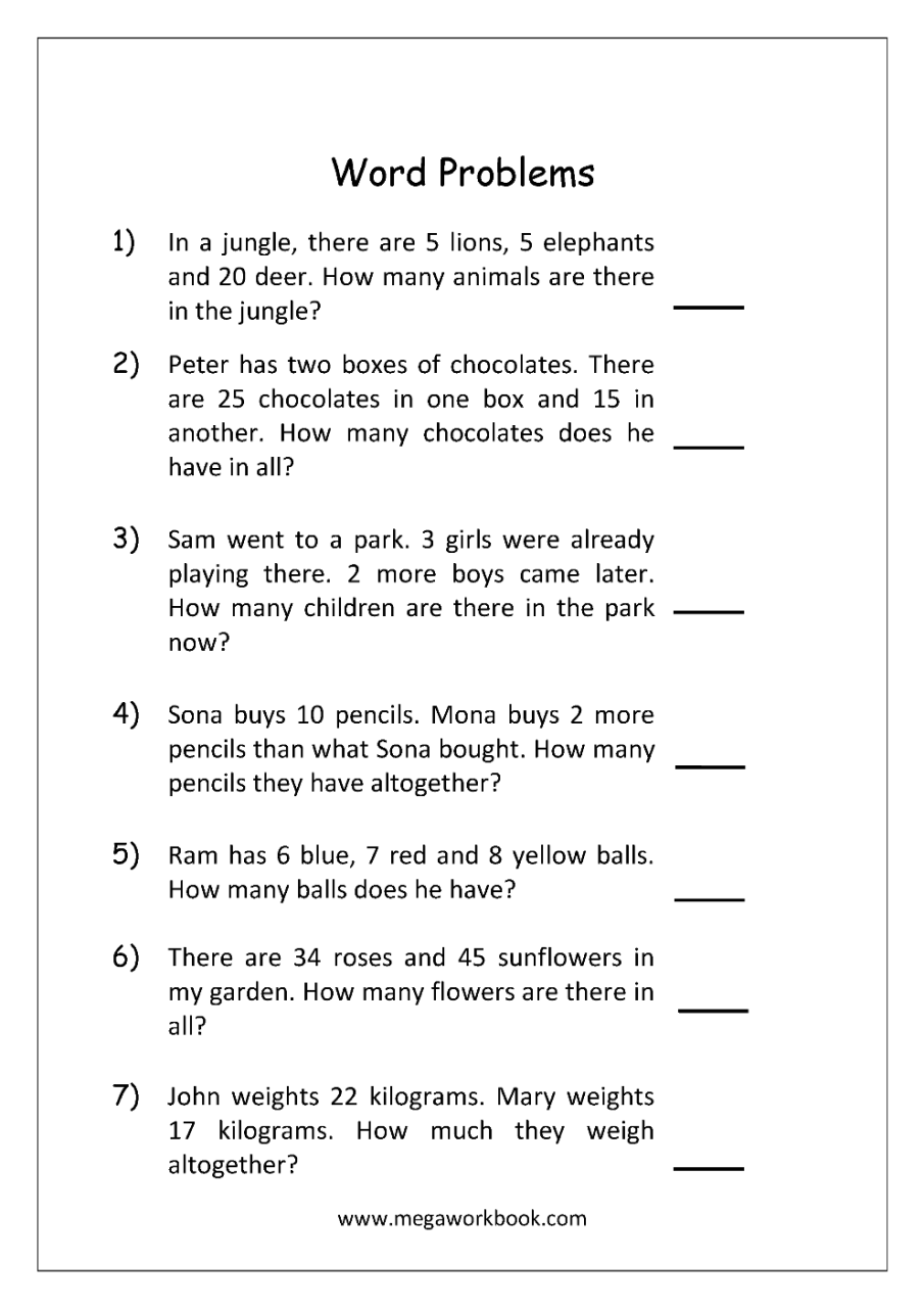 Math Worksheets Addition Word Problems