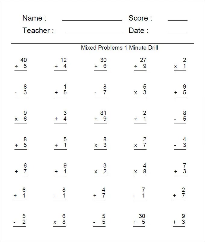 17 Sample Addition & Subtraction Worksheets Free PDF Documents