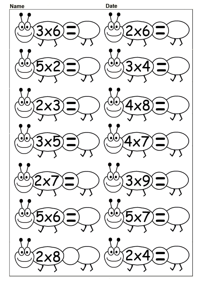 Multiplication Coloring Sheets Free Printable