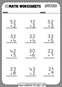 1Digit x 2Digit Multiplication Worksheets