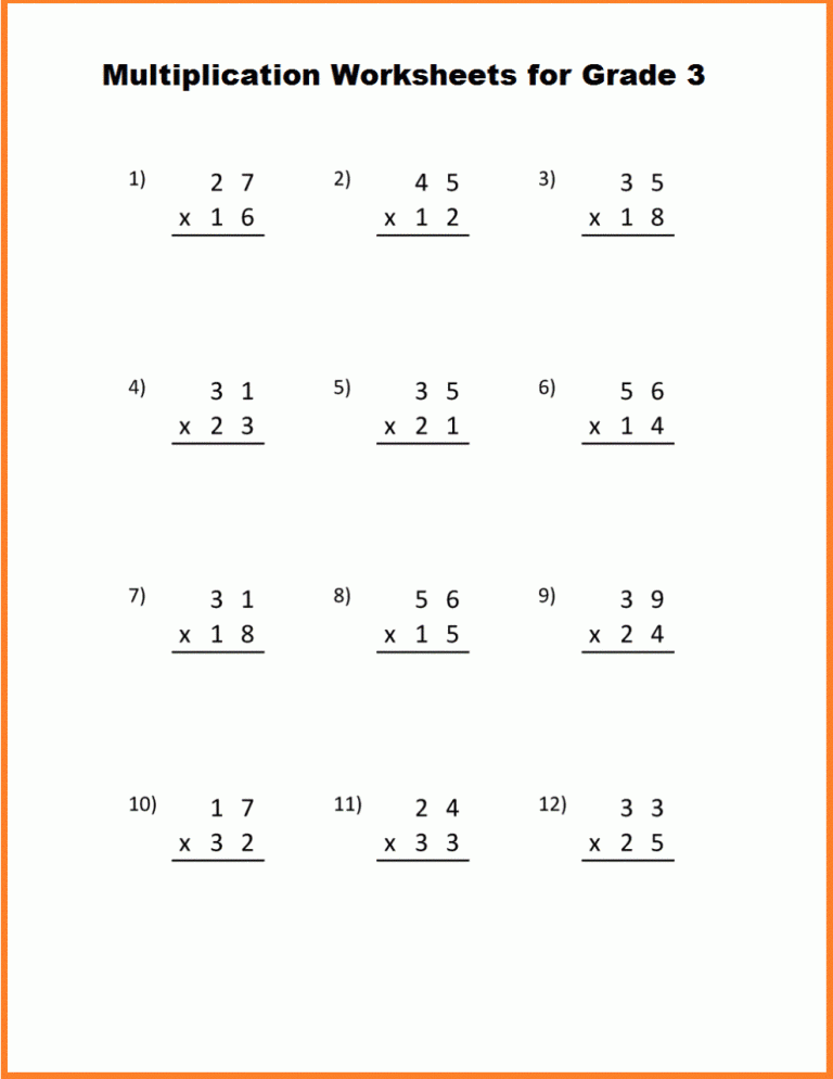 Multiplication Worksheets For Grade 3 Pdf