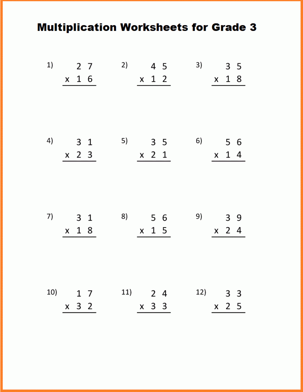 Multiplication Worksheets Grade 3 With Answers