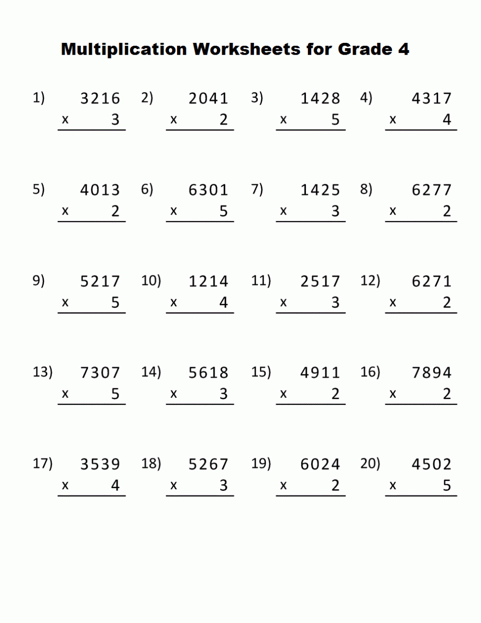 Free Printable 4Th Grade Multiplication Worksheets Grade 4