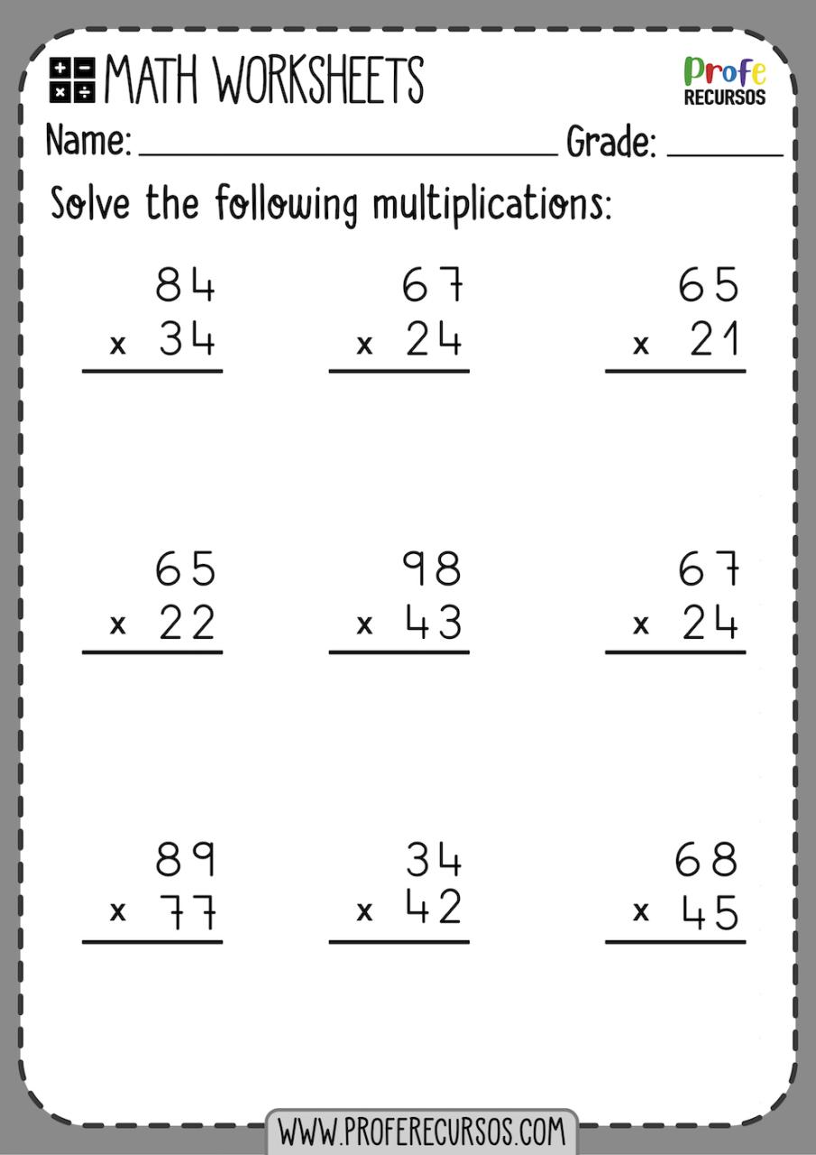 Multi Digit Multiplication Worksheets Pdf